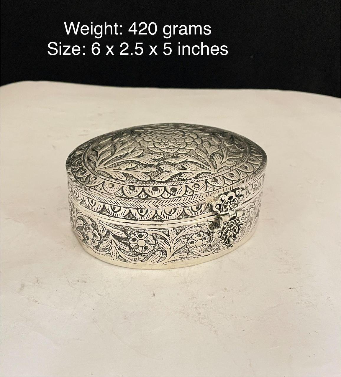 German silver fully carved rose design box